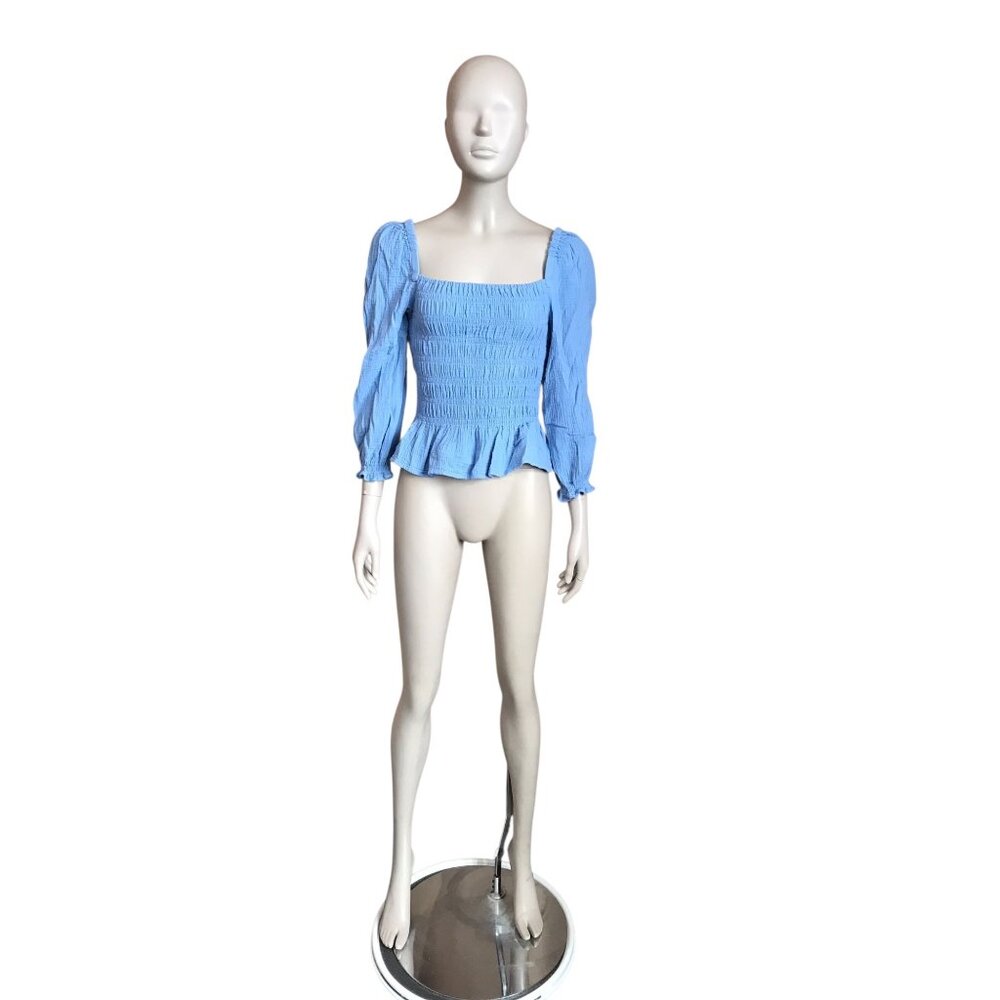J.Crew Blue 3/4 Sleeve Smocked Blouse